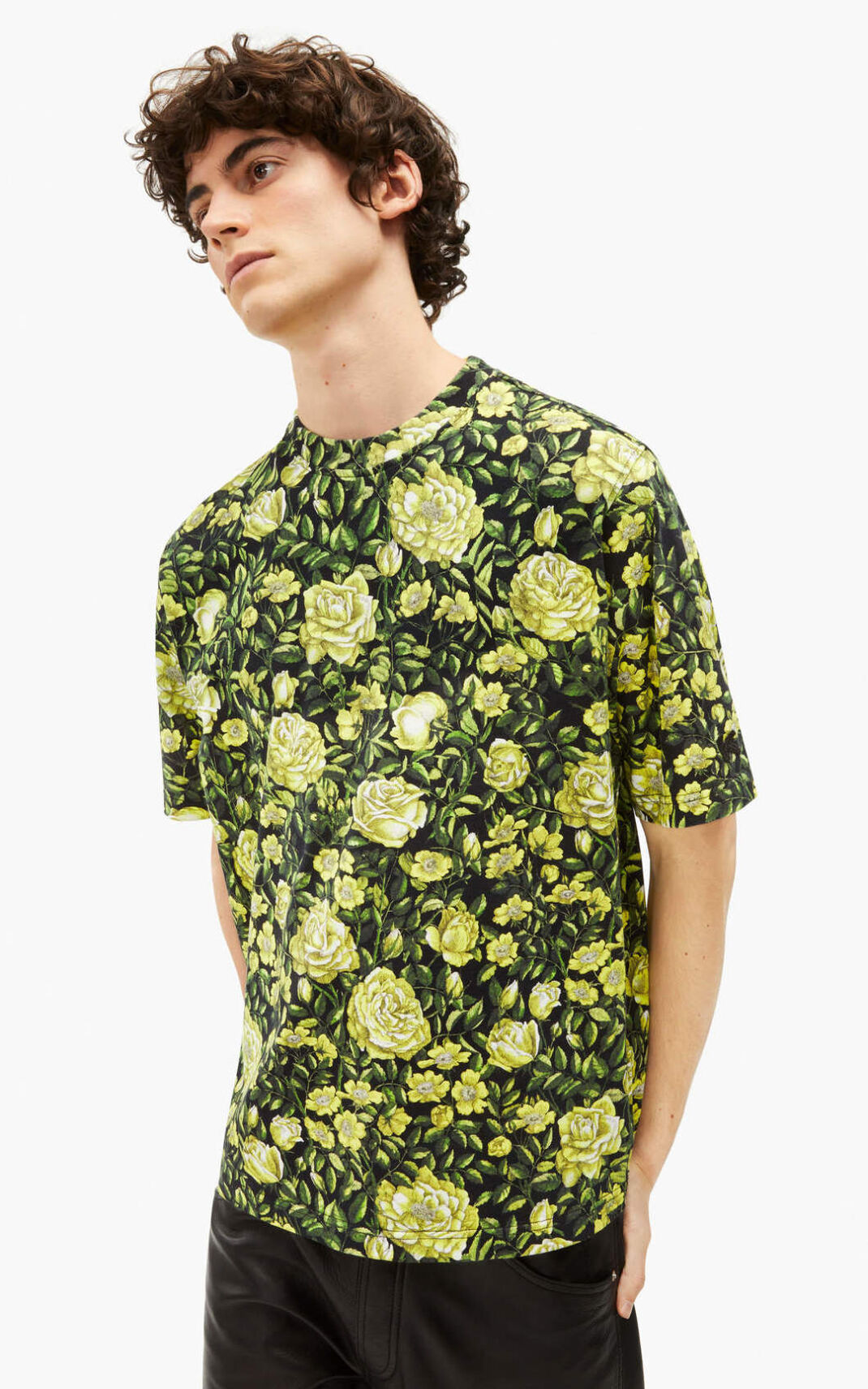 T Shirt Kenzo Botanical Rose oversize Homme Noir | GTYF-60481